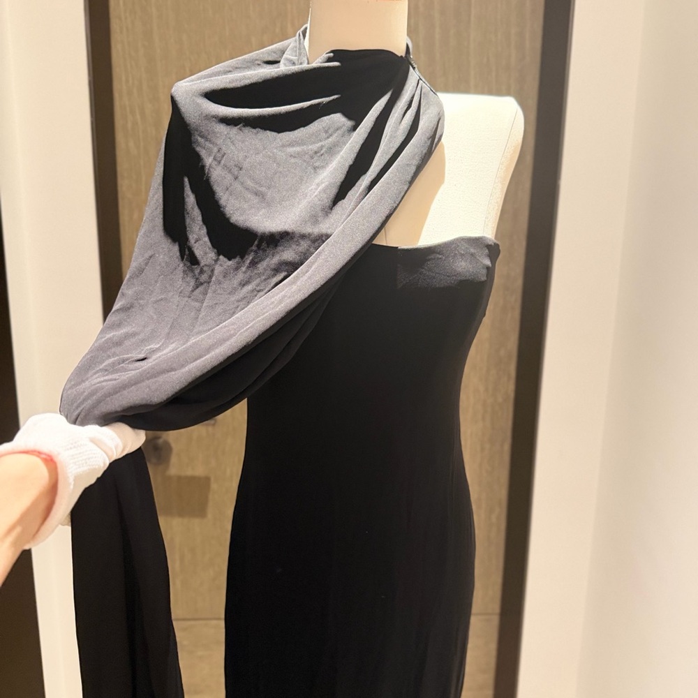 cult gaia One-Shoulder Black Evening Gown with Draped Cape - Picture 4 of 16